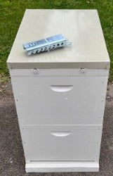 photo of a double beehive complete and ready for bees for australian beekeeping and beekeepers.  Just add bees to this beehive for sale.